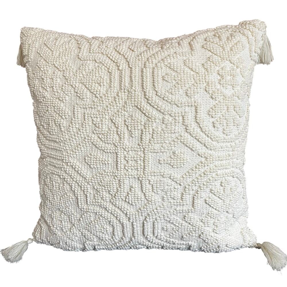 Arabesque Pattern Textured Square Throw Pillow Ivory - Opalhouse with Jungalow